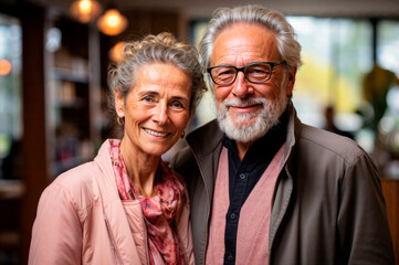 Mature couple smiling together in a cozy setting Generative AI image