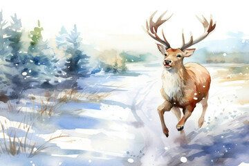 White christmas winter deer wildlife landscape snow forest wild nature