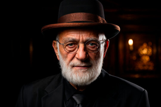 Distinguished gentleman in hat posing with dramatic lighting Generative AI image