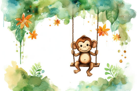 Animal ape zoo mammal character illustration funny monkey jungle cartoon cute