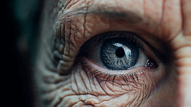 Close-up of an Elderly Human Eye with Visible Wrinkles Generative AI image