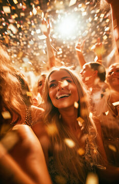 Joyful young woman enjoying a glittering party Generative AI image