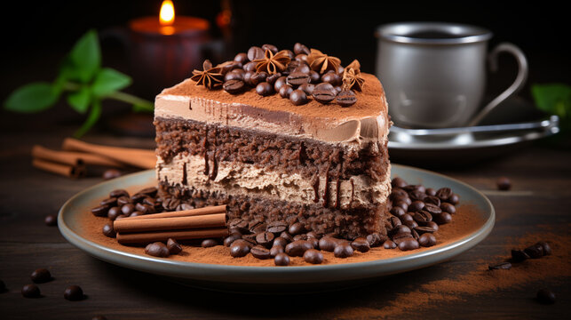 Chocolate mousse cake, homemade cake, you can use the image to make a delicious dessert menu in your restaurant or cafe.