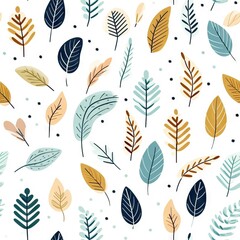 seamless pattern, simple doodle leaves on a white background retro style Autumn Children's Print