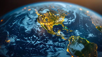 Abstract globe focusing on North America illustration. - obrazy, fototapety, plakaty