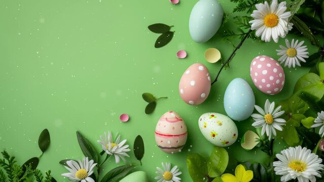 Happy Easter background. Easter eggs copy space illustration.
