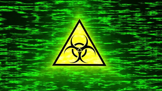 Biohazard Symbol Icon Animation, Radioactive And Virus Warning Symbol Icon Background Animation, Radiation Danger Logo Icon Animation Background. Danger And Warning Alert Green Symbol Animation On Dar