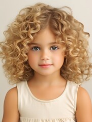 Generative AI : Photo of dreamy cute positive little girl with blond long wavy hair