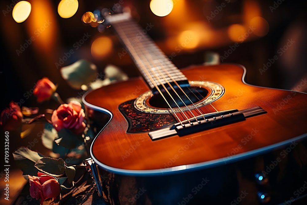 Poster generative ai : classical guitar strings and frets medium shot selective focus