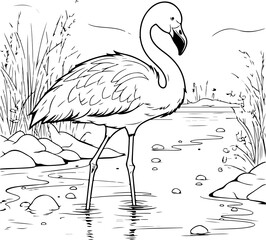 Fototapeta premium flamingo in water coloring page