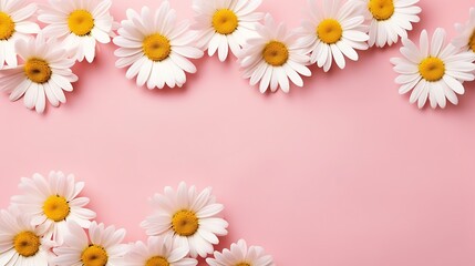 Naklejka na ściany i meble Generative AI : beautiful white daisy or chamomile flower falling in the air isolated on pastel pink background.