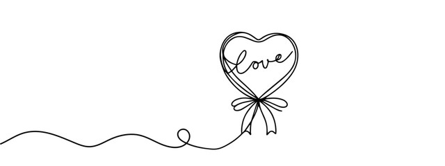 Heart continuous line drawing. Single hand drawn contour heart for design love, romance, greeting wedding. Shape one heart lineart. Simple icon. Fashion heart isolated on white background. Vector