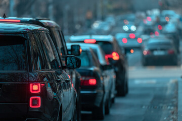 Gridlocked Commute: Cars in a Traffic Jam - obrazy, fototapety, plakaty
