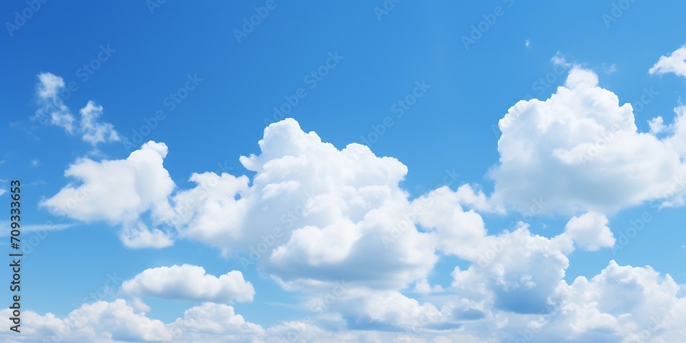 Poster Generative AI : nature view large white clouds on soft sky background in the morning