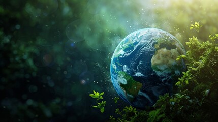 Obraz na płótnie Canvas world globe planet earth background banner sustainable environment ecology nature regeneration eco friendly green energy care for nature esg concept