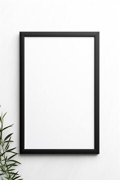 Generative AI : black picture frame mockup, white background