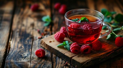 Generative AI : Red fruit tea with raspberry and mint.