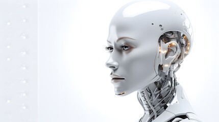 Humanoid robot, pure white surface, cyberpunk, full body