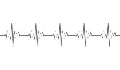 Heart beat one line. Continuous lines heart beats drawing. Wave pulse. Art heartbeat waves. Hand draw cardiogram. Outline human. Black ekg stroke isolated on white background. Vector illustration - obrazy, fototapety, plakaty