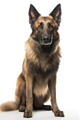 Generative AI : belgian shepherd dog in front of white background