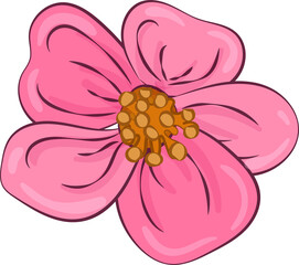 pink flowers in flat design, cartoon style . Collection of delicate blossom flowers in petal pink color. Floral illustration. on transparent, png