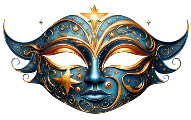 Carnival Mask's Enchantment with Mystical Moon and Stars Isolated on Transparent Background PNG.