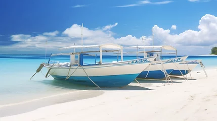 Photo sur Plexiglas Plage blanche de Boracay Generative AI : Boracay boats on the White beach. The overall color scheme is soft and bright champagne