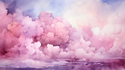 Fototapeta premium watercolor pink background with clouds painting