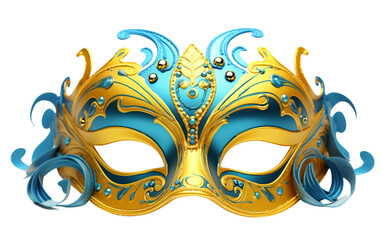 Festive Carnival Mask adorned with Bright Blue and Yellow Hues Isolated on Transparent Background PNG.