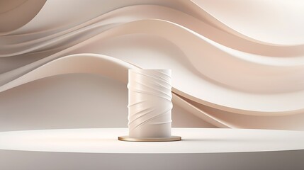 Generative AI : 3D pedestal podium with white paper swirl flow on white studio background, product display stage in 3d illustration