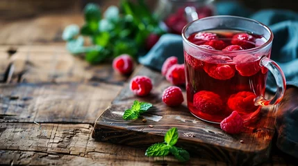 Foto op Plexiglas Generative AI : Red fruit tea with raspberry and mint. © The Little Hut