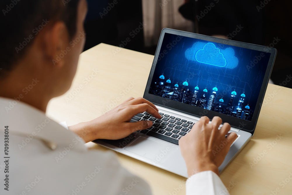 Poster cloud computing software for modish remote work and personal data storage