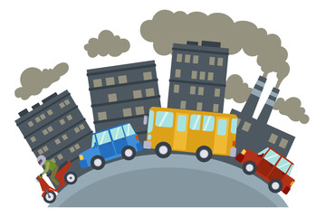 pollution caused by vehicles and tall buildings in big cities