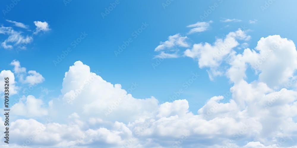 Poster generative ai : nature view large white clouds on soft sky background in the morning