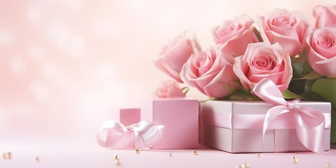 Generative AI : Valentine's Day and Mother's Day design concept background with pink rose