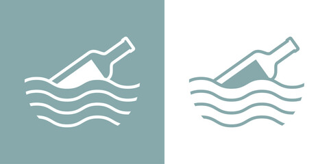 Logo Nautical. Mensaje en una botella lineal con olas de mar © teracreonte