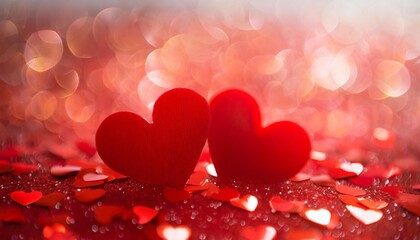 red hearts sparkling glitter bokeh background valentines day abstract defocused texture