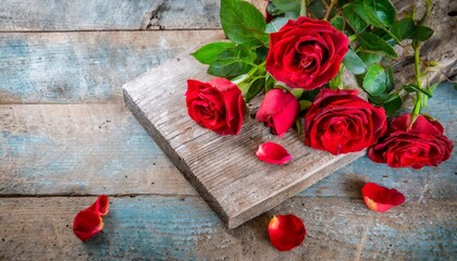 red roses on wooden board