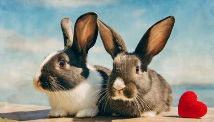 cute rabbits couple happy valentine sweet love watercolor illustration