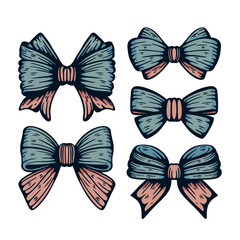 Set of vintage style bows and bow-ties. Celebration collection of decorations. Vector elements.