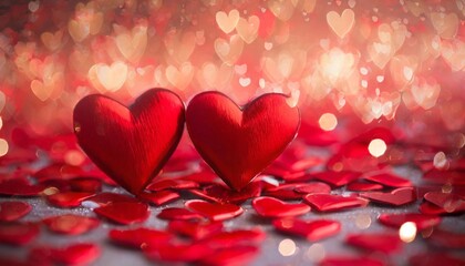 red hearts sparkling glitter bokeh background valentines day abstract defocused texture