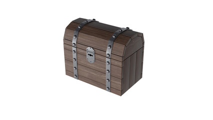 Wooden chest isolated on transparent and white background. Pirate concept. 3D render