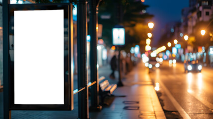 mock up of blank advertising billboard or light box showcase poster template on city street, copy space for text or media content, advertisement commercial, branding and marketing concept