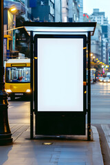 mock up of blank advertising billboard or light box showcase poster template on city street, copy space for text or media content, advertisement commercial, branding and marketing concept - obrazy, fototapety, plakaty