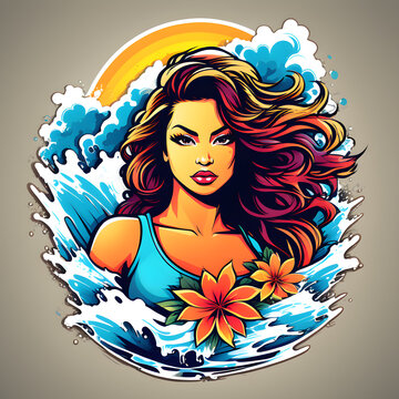 illustration surf graffiti hawai girl