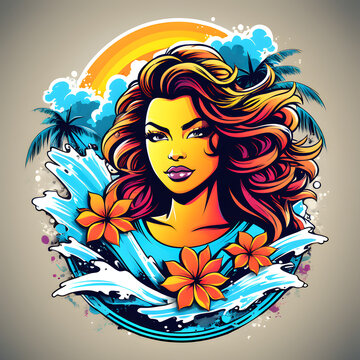 illustration surf graffiti hawai girl