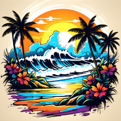 Fototapeta na wymiar illustration surf graffiti hawai landscape