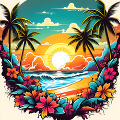 illustration surf graffiti hawai landscape