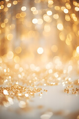 silver white and gold vertical abstract background with copy space, bokeh lights and glitter on wedding anniversary backdrop