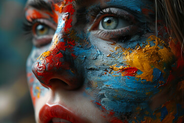 Colorful paint lippainting for womans face. Colorful paint lippainting for womans face - obrazy, fototapety, plakaty